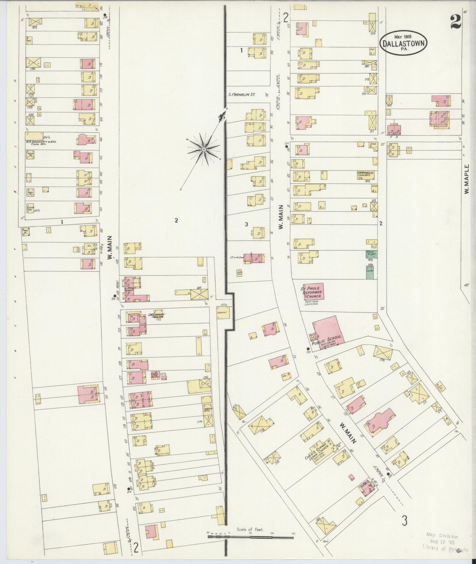 Sanborn Fire Insurance Map from Dallastown, York County, Pennsylvania (1908), Sheet #0002 - Historic Sanborn Fire Insurance Map Print, vintage old map wall art, antique decor, genealogy gift, Pennsylvania Pennsylvania map