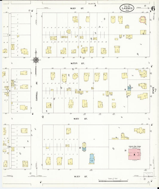Sanborn Fire Insurance Map from Larned, Pawnee County, Kansas (1911), Sheet #0006 - Historic Sanborn Fire Insurance Map Print, vintage old map wall art, antique decor, genealogy gift, Kansas Kansas map