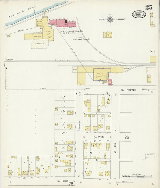 Sanborn Fire Insurance Map from Merrill, Lincoln County, Wisconsin (1913), Sheet #0025 - Historic Sanborn Fire Insurance Map Print, vintage old map wall art, antique decor, genealogy gift, Wisconsin Wisconsin map