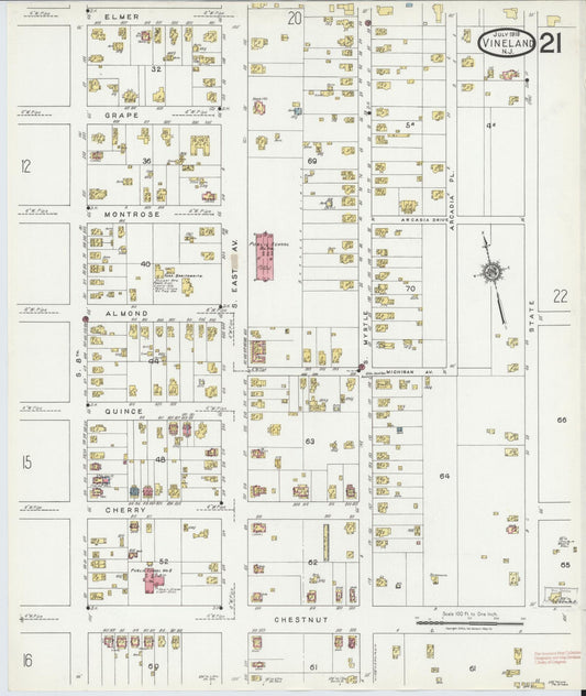 Sanborn Fire Insurance Map from Vineland, Cumberland County, New Jersey (1919), Sheet #0021 - Historic Sanborn Fire Insurance Map Print, vintage old map wall art, antique decor, genealogy gift, New Jersey New Jersey map
