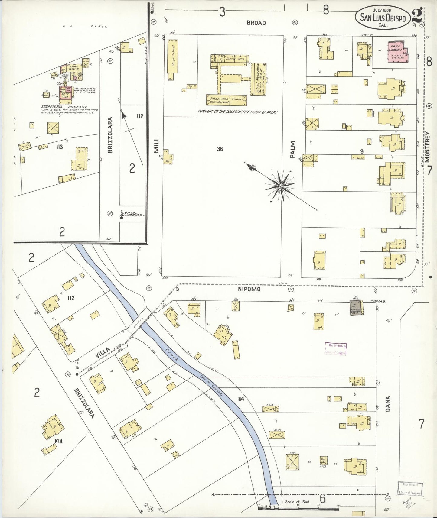 Sanborn Fire Insurance Map from San Luis Obispo, San Luis Obispo County, California (1909), Sheet #0002 - Complete Map Set gallery image, historic Sanborn map, vintage wall art, California California