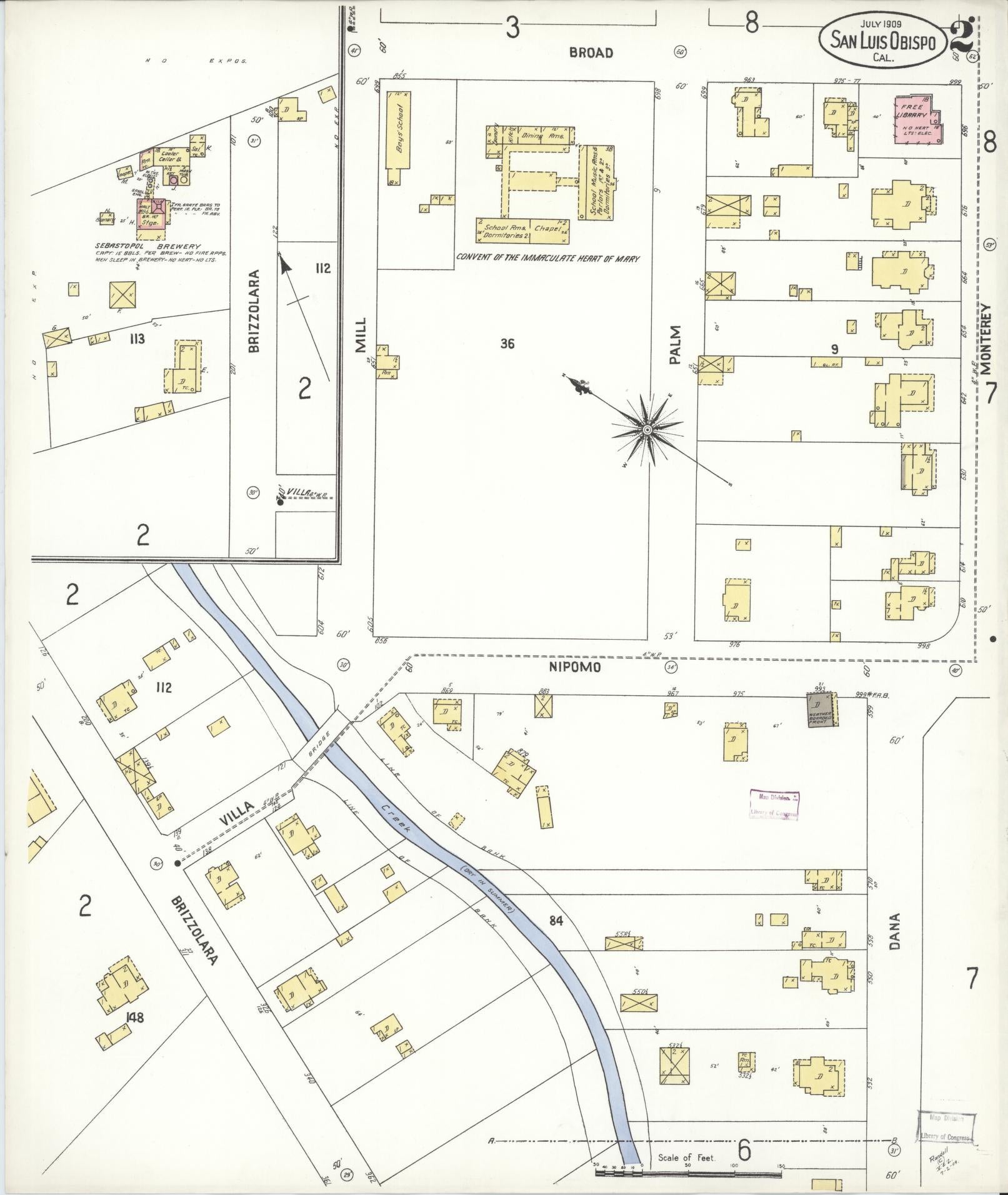 Sanborn Fire Insurance Map from San Luis Obispo, San Luis Obispo County, California (1909), Sheet #0002 - Complete Map Set gallery image, historic Sanborn map, vintage wall art, California California