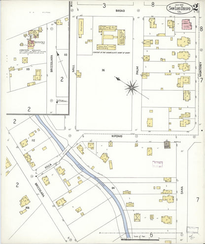 Sanborn Fire Insurance Map from San Luis Obispo, San Luis Obispo County, California (1909), Sheet #0002 - Complete Map Set gallery image, historic Sanborn map, vintage wall art, California California