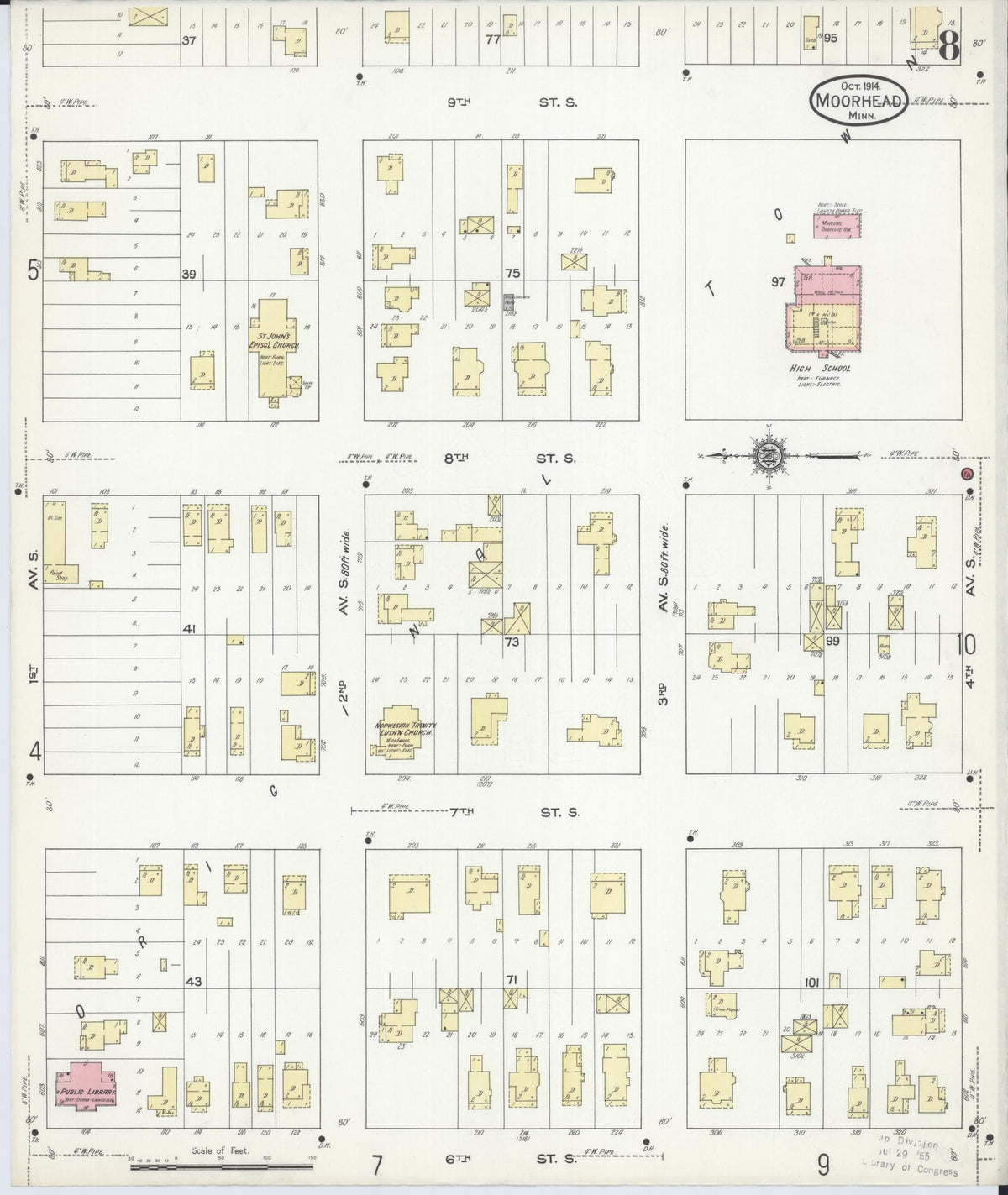 Sanborn Fire Insurance Map from Moorhead, Clay County, Minnesota (1914), Sheet #0008 - Complete Map Set gallery image, historic Sanborn map, vintage wall art, Minnesota Minnesota