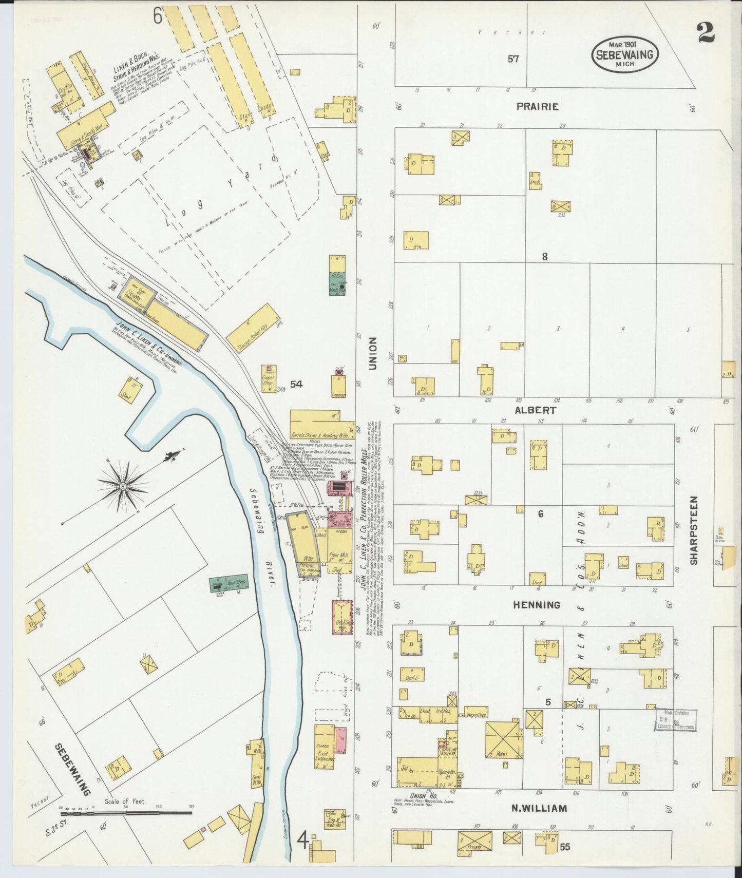 Sanborn Fire Insurance Map from Sebewaing, Huron County, Michigan (1901), Sheet #0002 - Complete Map Set gallery image, historic Sanborn map, vintage wall art, Michigan Michigan