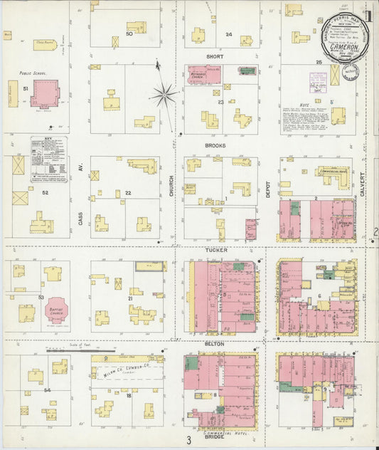 Sanborn Fire Insurance Map from Cameron, Milam County, Texas (1901), Sheet #0001 - Complete Map Set gallery image, historic Sanborn map, vintage wall art, Texas Texas