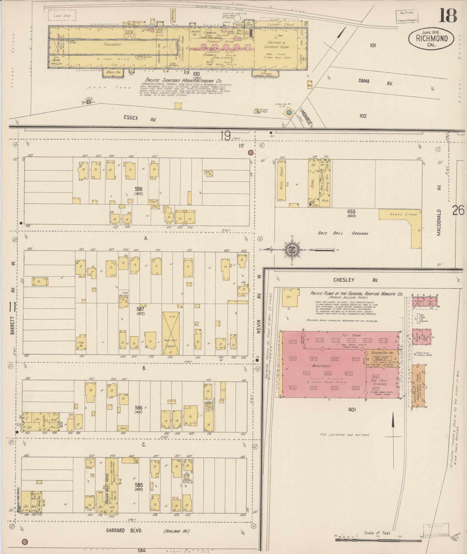 Sanborn Fire Insurance Map from Richmond, Contra Costa County, California (1916), Sheet #0018 - Complete Map Set gallery image, historic Sanborn map, vintage wall art, California California