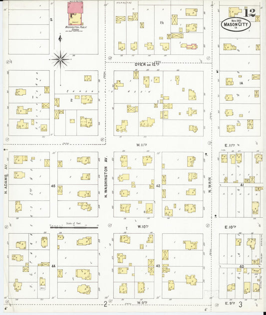 Sanborn Fire Insurance Map from Mason City, Cerro Gordo County, Iowa (1901), Sheet #0012 - Historic Sanborn Fire Insurance Map Print, vintage old map wall art