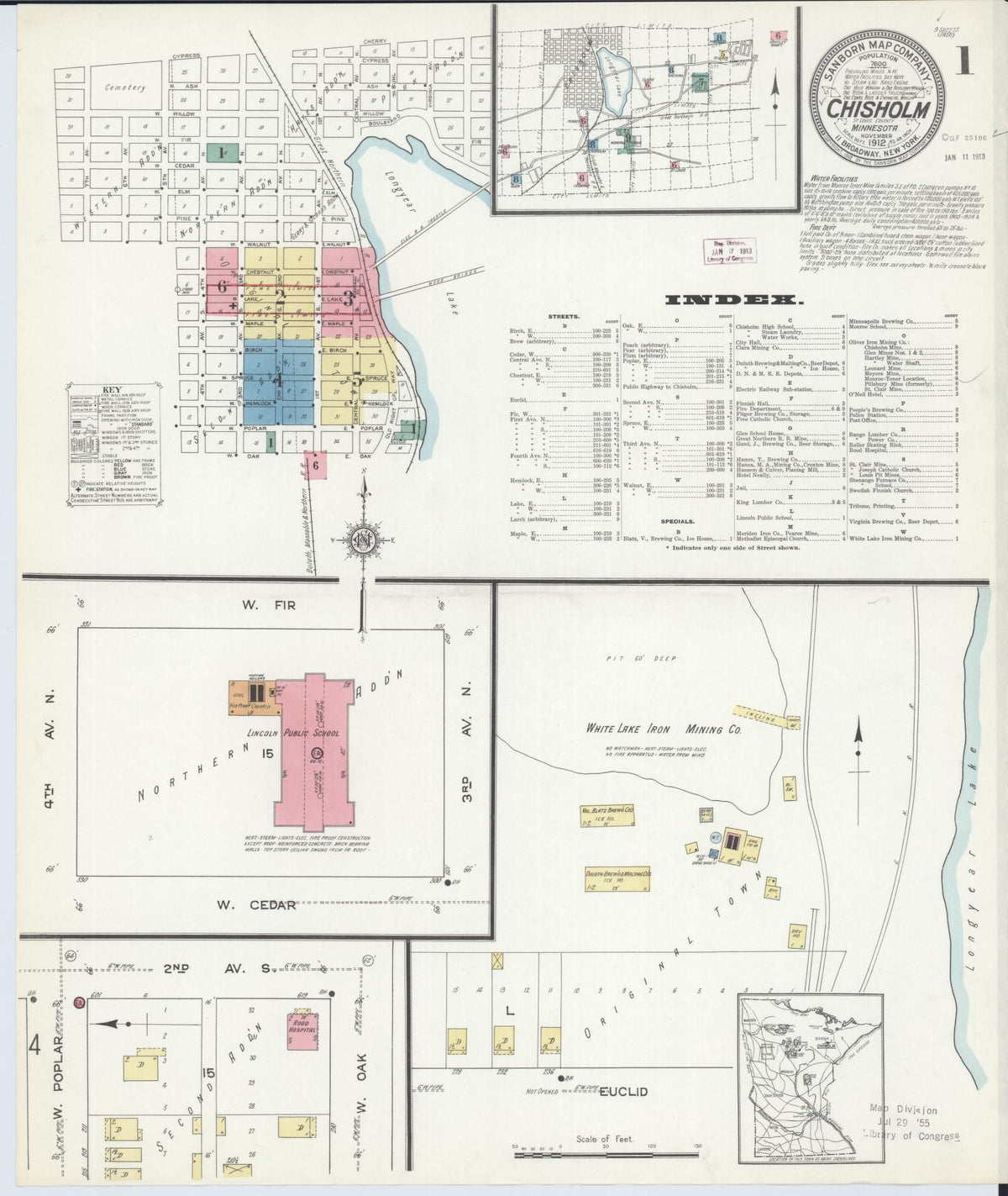 Sanborn Fire Insurance Map from Chisholm, Saint Louis County, Minnesota (1912), Sheet #0001 - Historic Sanborn Fire Insurance Map Print, vintage old map wall art, antique decor, genealogy gift, Minnesota Minnesota map