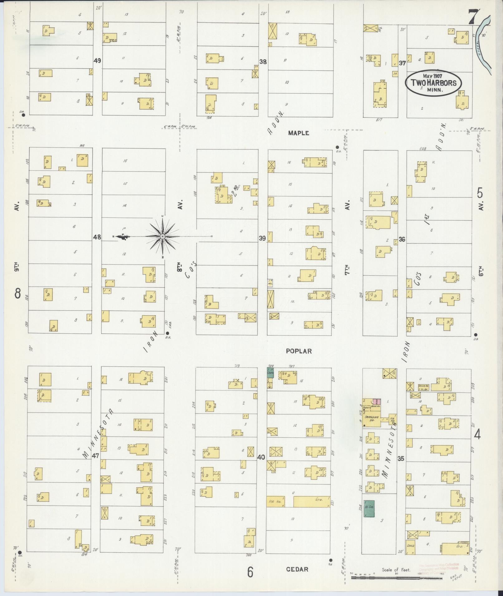 Sanborn Fire Insurance Map from Two Harbors, Lake County, Minnesota (1907), Sheet #0007 - Complete Map Set gallery image, historic Sanborn map, vintage wall art, Minnesota Minnesota