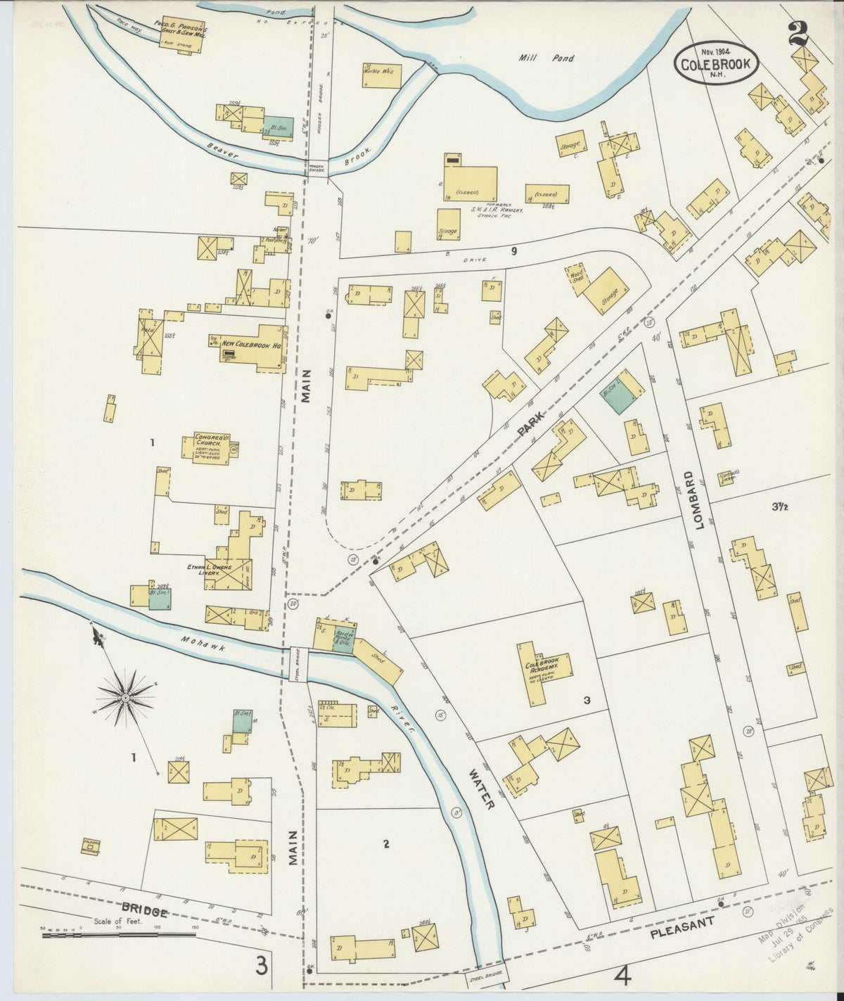 Sanborn Fire Insurance Map from Colebrook, Coos County, New Hampshire (1904), Sheet #0002 - Historic Sanborn Fire Insurance Map Print, vintage old map wall art, antique decor, genealogy gift, New Hampshire New Hampshire map
