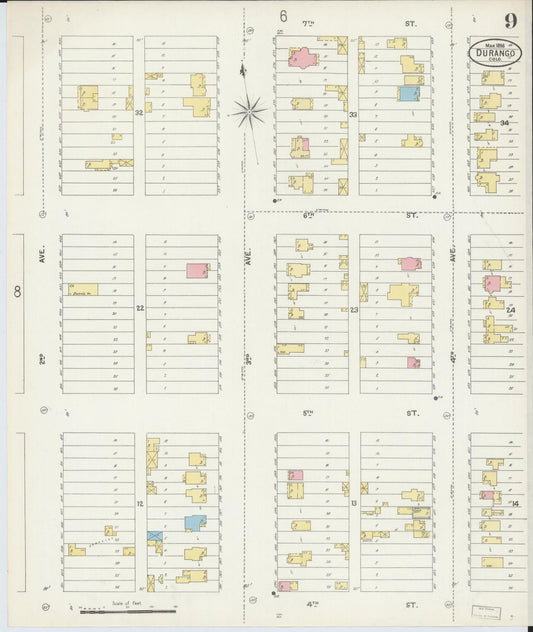 Sanborn Fire Insurance Map from Durango, La Plata County, Colorado (1898), Sheet #0009 - Historic Sanborn Fire Insurance Map Print, vintage old map wall art, antique decor, genealogy gift, Colorado Colorado map