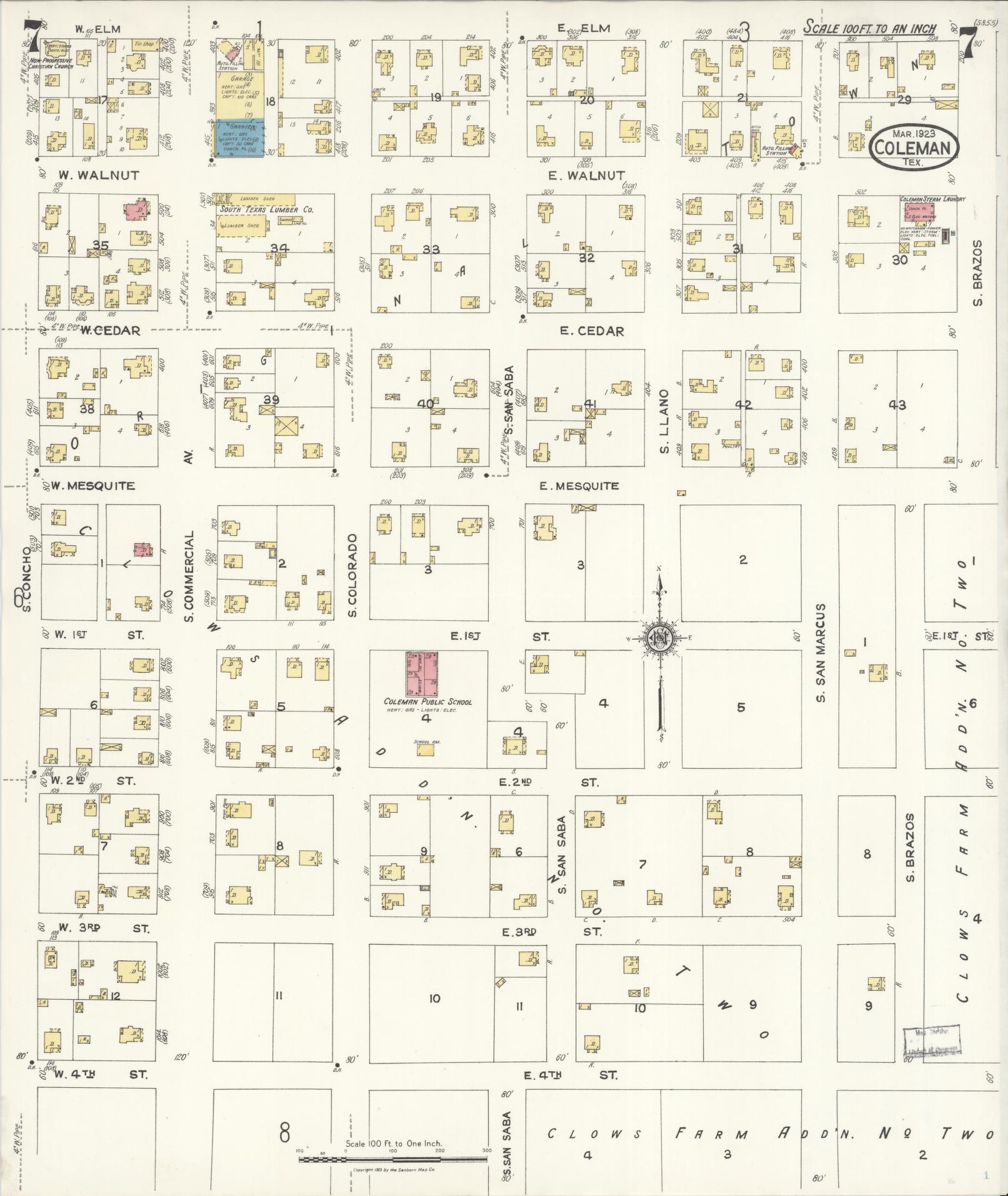 Sanborn Fire Insurance Map from Coleman, Coleman County, Texas (1923), Sheet #0007 - Historic Sanborn Fire Insurance Map Print, vintage old map wall art, antique decor, genealogy gift, Texas Texas map