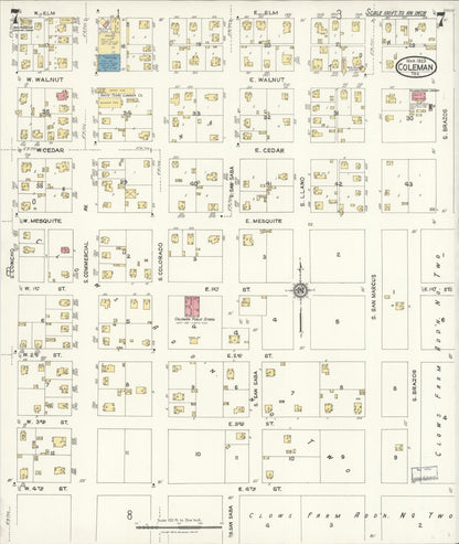 Sanborn Fire Insurance Map from Coleman, Coleman County, Texas (1923), Sheet #0007 - Historic Sanborn Fire Insurance Map Print, vintage old map wall art, antique decor, genealogy gift, Texas Texas map