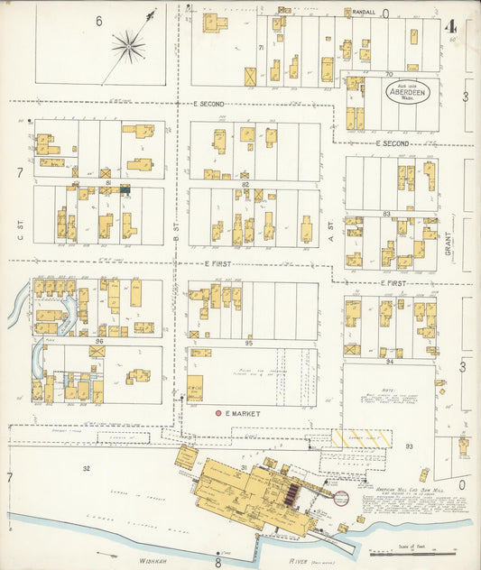 Sanborn Fire Insurance Map from Aberdeen, Grays Harbor County, Washington (1906), Sheet #0004 - Historic Sanborn Fire Insurance Map Print, vintage old map wall art, antique decor, genealogy gift, Washington Washington map