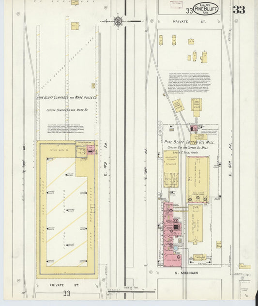 Sanborn Fire Insurance Map from Pine Bluff, Jefferson County, Arkansas (1913), Sheet #0033 - Historic Sanborn Fire Insurance Map Print, vintage old map wall art, antique decor, genealogy gift, Arkansas Arkansas map