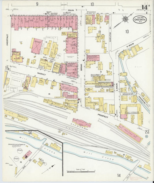 Sanborn Fire Insurance Map from Oneonta, Otsego County, New York (1910), Sheet #0014 - Historic Sanborn Fire Insurance Map Print, vintage old map wall art, antique decor, genealogy gift, New York New York map