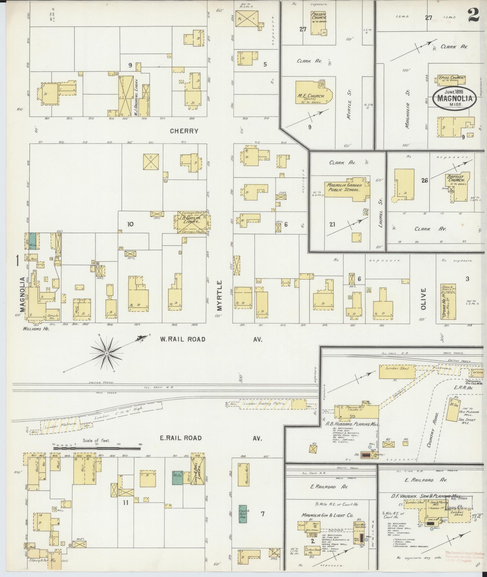 Sanborn Fire Insurance Map from Magnolia, Pike County, Mississippi (1898), Sheet #0002 - Complete Map Set gallery image, historic Sanborn map, vintage wall art, Mississippi Mississippi