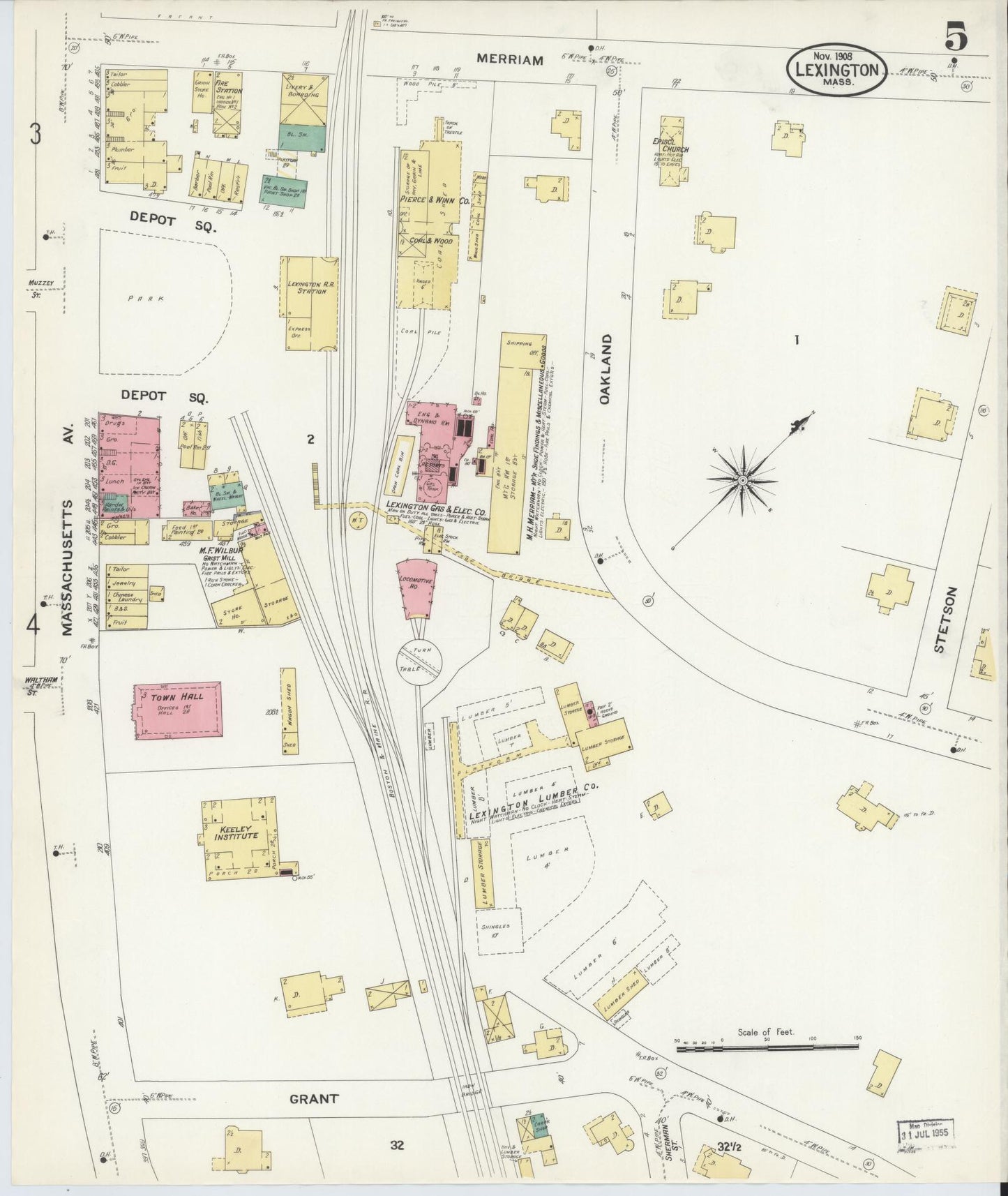 Sanborn Fire Insurance Map from Lexington, Middlesex County, Massachusetts (1908), Sheet #0005 - Complete Map Set gallery image, historic Sanborn map, vintage wall art, Massachusetts Massachusetts