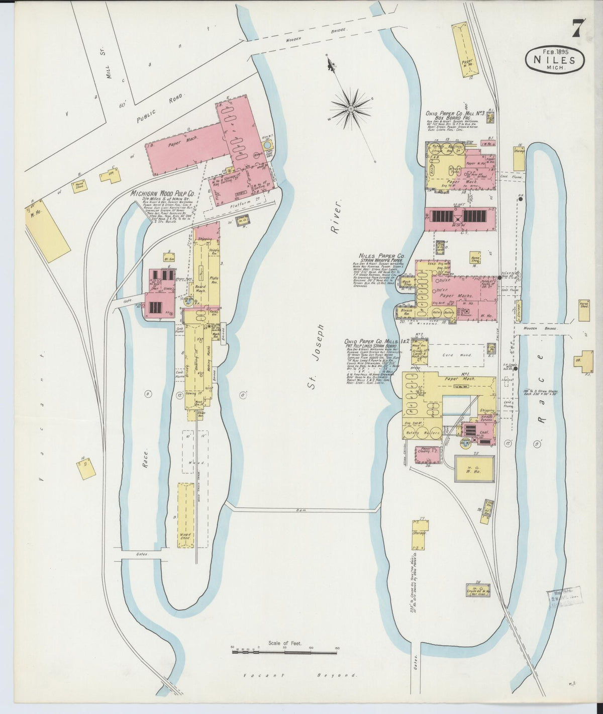 Sanborn Fire Insurance Map from Niles, Berrien County, Michigan (1895), Sheet #0007 - Historic Sanborn Fire Insurance Map Print, vintage old map wall art, antique decor, genealogy gift, Michigan Michigan map