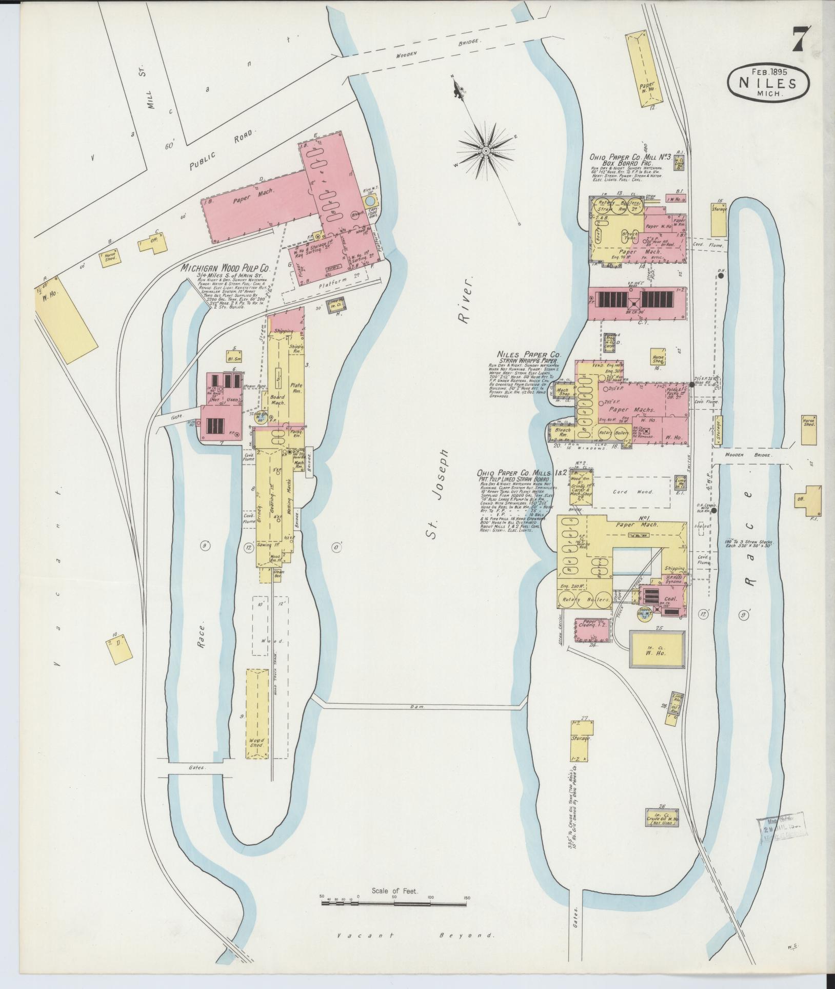Sanborn Fire Insurance Map from Niles, Berrien County, Michigan (1895), Sheet #0007 - Historic Sanborn Fire Insurance Map Print, vintage old map wall art, antique decor, genealogy gift, Michigan Michigan map