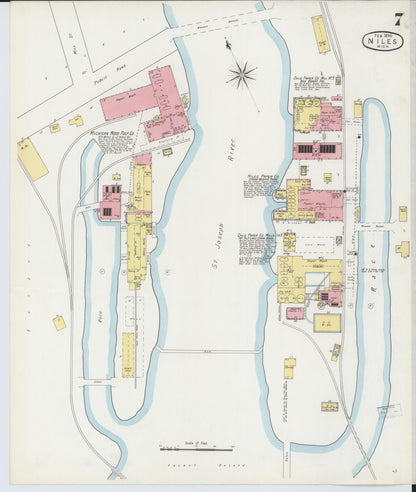 Sanborn Fire Insurance Map from Niles, Berrien County, Michigan (1895), Sheet #0007 - Historic Sanborn Fire Insurance Map Print, vintage old map wall art, antique decor, genealogy gift, Michigan Michigan map