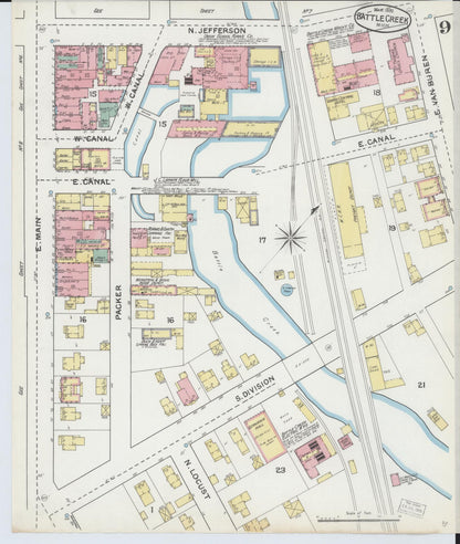 Sanborn Fire Insurance Map from Battle Creek, Calhoun County, Michigan (1892), Sheet #0009 - Complete Map Set gallery image, historic Sanborn map, vintage wall art, Michigan Michigan