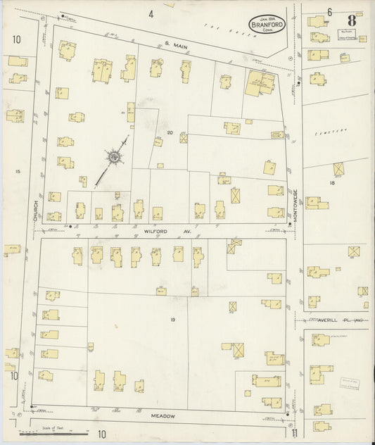 Sanborn Fire Insurance Map from Branford, New Haven County, Connecticut (1914), Sheet #0008 - Historic Sanborn Fire Insurance Map Print, vintage old map wall art, antique decor, genealogy gift, Connecticut Connecticut map