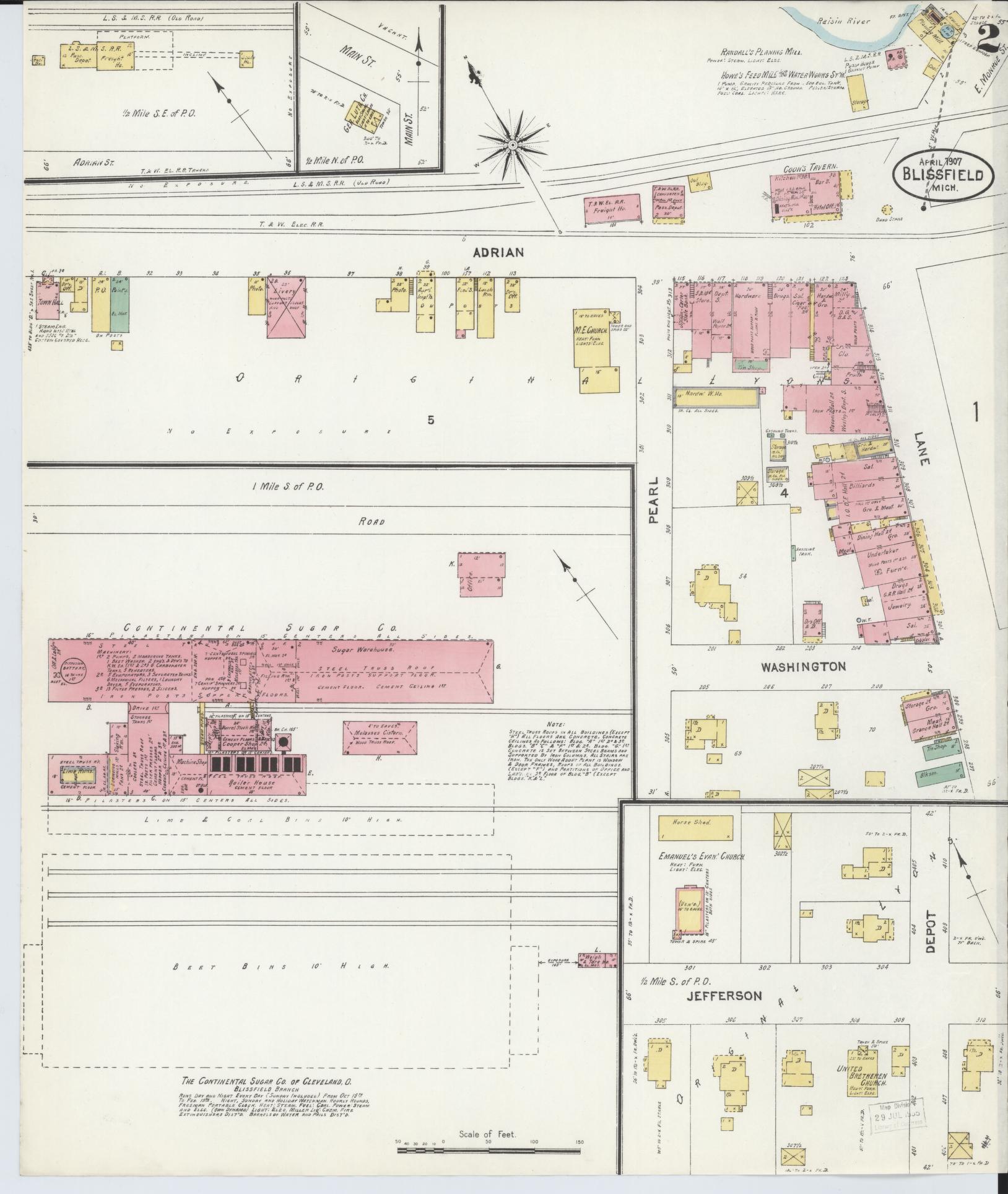 Sanborn Fire Insurance Map from Blissfield, Lenawee County, Michigan (1907), Sheet #0002 - Historic Sanborn Fire Insurance Map Print, vintage old map wall art, antique decor, genealogy gift, Michigan Michigan map