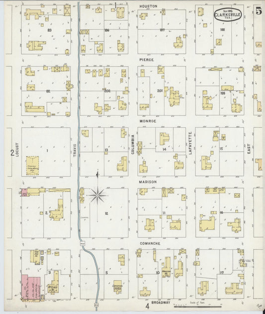 Sanborn Fire Insurance Map from Clarksville, Red River County, Texas (1896), Sheet #0005 - Historic Sanborn Fire Insurance Map Print, vintage old map wall art, antique decor, genealogy gift, Texas Texas map