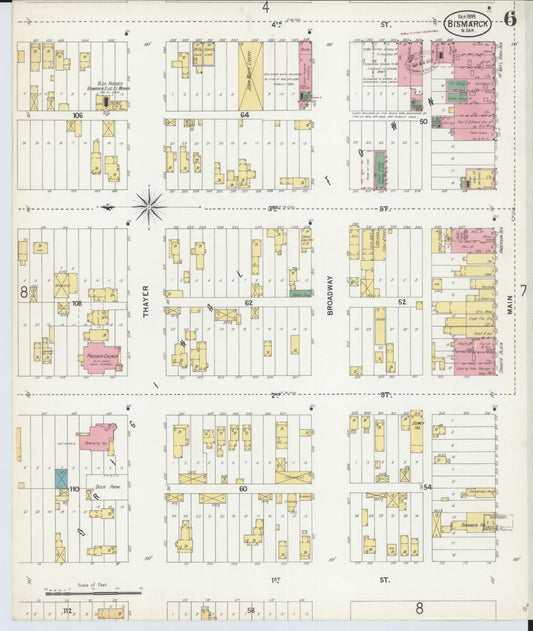 Sanborn Fire Insurance Map from Bismarck, Burleigh County, North Dakota (1899), Sheet #0006 - Historic Sanborn Fire Insurance Map Print, vintage old map wall art, antique decor, genealogy gift, North Dakota North Dakota map