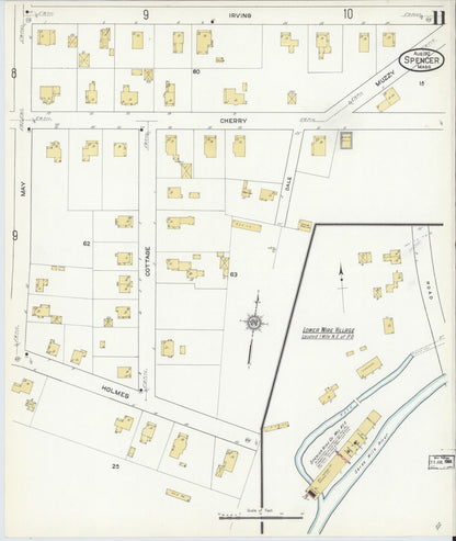 Sanborn Fire Insurance Map from Spencer, Worcester County, Massachusetts (1912), Sheet #0011 - Historic Sanborn Fire Insurance Map Print, vintage old map wall art, antique decor, genealogy gift, Massachusetts Massachusetts map