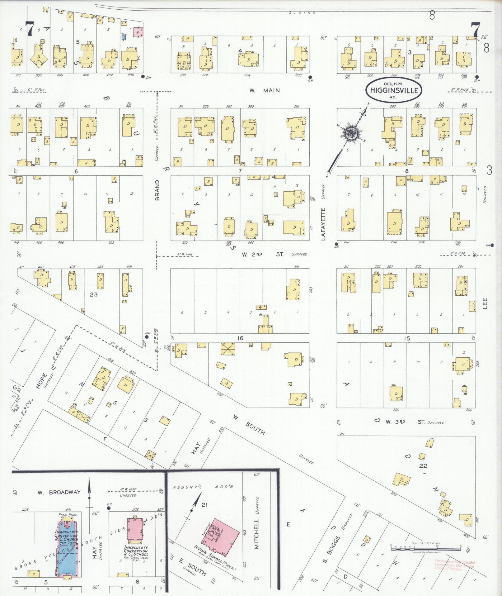 Sanborn Fire Insurance Map from Higginsville, Lafayette County, Missouri (1929), Sheet #0007 - Complete Map Set gallery image, historic Sanborn map, vintage wall art, Missouri Missouri
