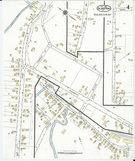 Sanborn Fire Insurance Map from Island Pond, Essex County, Vermont (1920), Sheet #0004 - Historic Sanborn Fire Insurance Map Print, vintage old map wall art, antique decor, genealogy gift, Vermont Vermont map