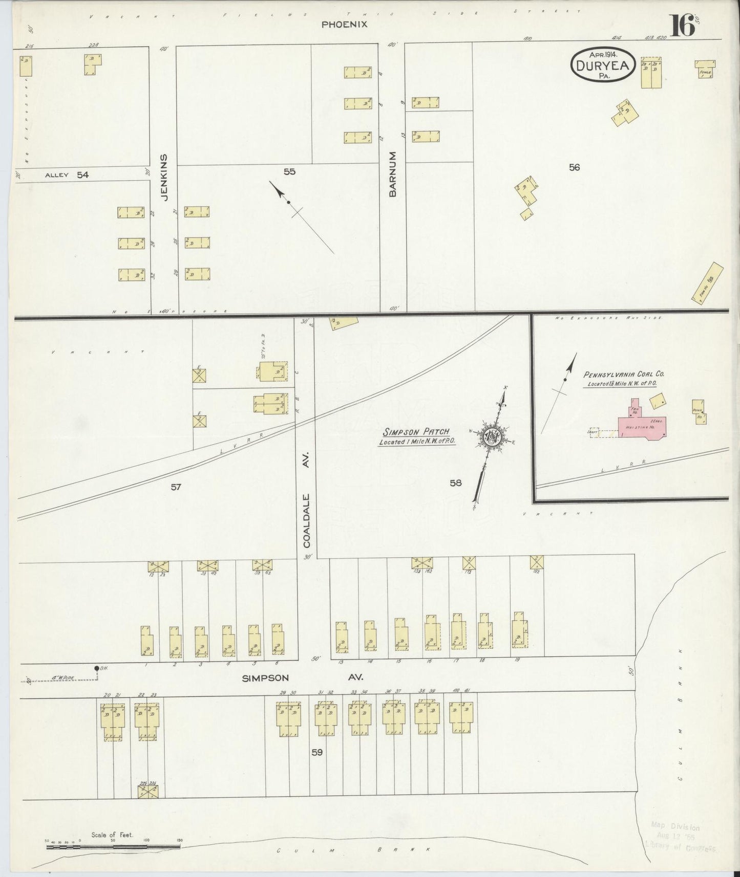 Sanborn Fire Insurance Map from Duryea, Luzerne County, Pennsylvania (1914), Sheet #0016 - Historic Sanborn Fire Insurance Map Print, vintage old map wall art, antique decor, genealogy gift, Pennsylvania Pennsylvania map