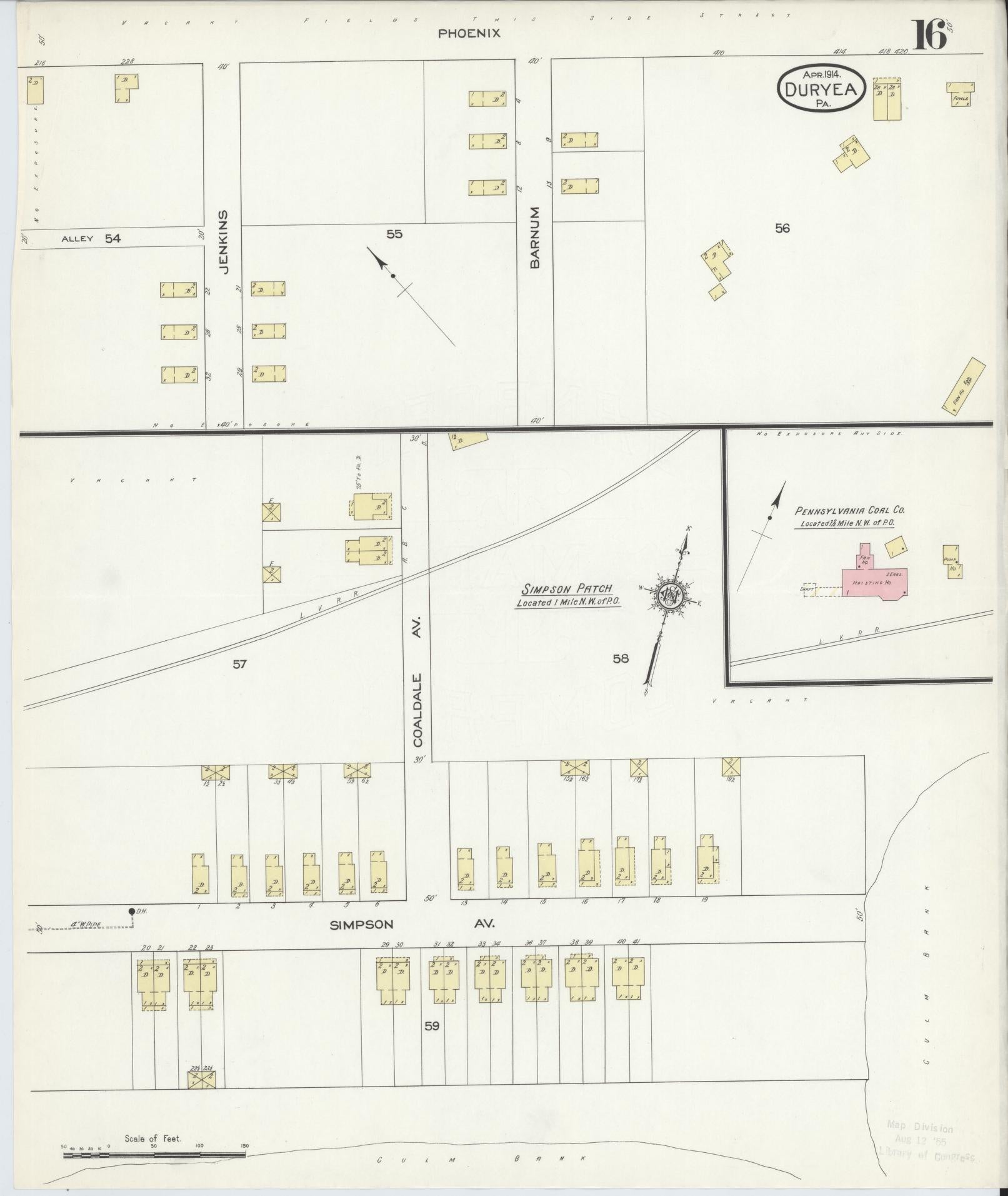Sanborn Fire Insurance Map from Duryea, Luzerne County, Pennsylvania (1914), Sheet #0016 - Historic Sanborn Fire Insurance Map Print, vintage old map wall art, antique decor, genealogy gift, Pennsylvania Pennsylvania map