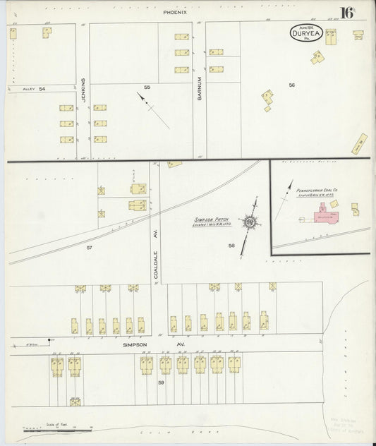 Sanborn Fire Insurance Map from Duryea, Luzerne County, Pennsylvania (1914), Sheet #0016 - Historic Sanborn Fire Insurance Map Print, vintage old map wall art, antique decor, genealogy gift, Pennsylvania Pennsylvania map