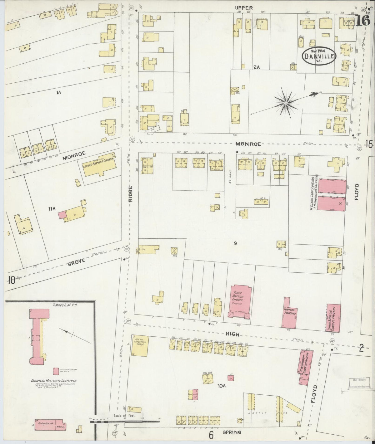 Sanborn Fire Insurance Map from Danville, Independent Cities, Virginia (1904), Sheet #0016 - Complete Map Set gallery image, historic Sanborn map, vintage wall art, Virginia Virginia
