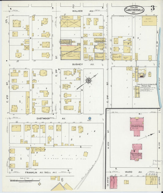 Sanborn Fire Insurance Map from Caruthersville, Pemiscot County, Missouri (1919), Sheet #0003 - Historic Sanborn Fire Insurance Map Print, vintage old map wall art, antique decor, genealogy gift, Missouri Missouri map