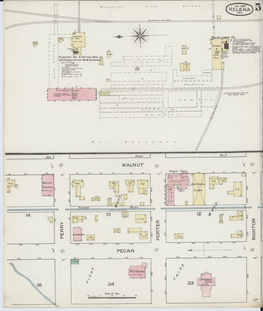 Sanborn Fire Insurance Map from Helena, Phillips County, Arkansas (1887), Sheet #0005 - Historic Sanborn Fire Insurance Map Print, vintage old map wall art, antique decor, genealogy gift, Arkansas Arkansas map