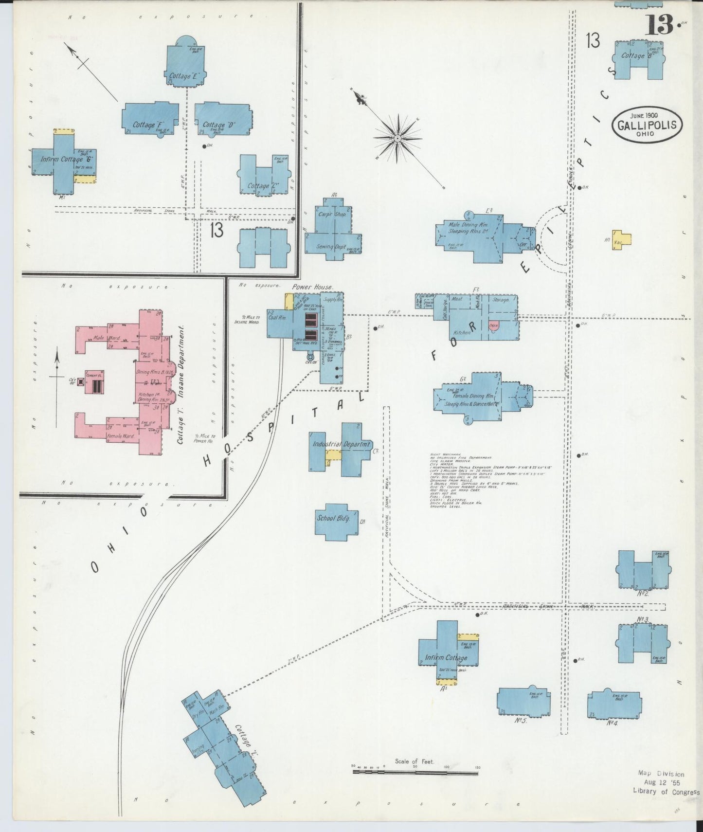 Sanborn Fire Insurance Map from Gallipolis, Gallia County, Ohio (1900), Sheet #0013 - Complete Map Set gallery image, historic Sanborn map, vintage wall art, Ohio Ohio