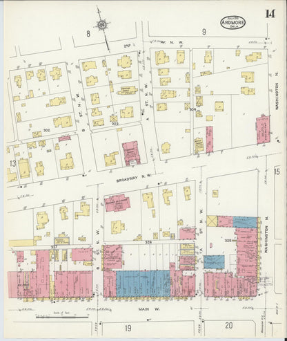 Sanborn Fire Insurance Map from Ardmore, Carter County, Oklahoma (1913), Sheet #0014 - Complete Map Set gallery image, historic Sanborn map, vintage wall art, Oklahoma Oklahoma