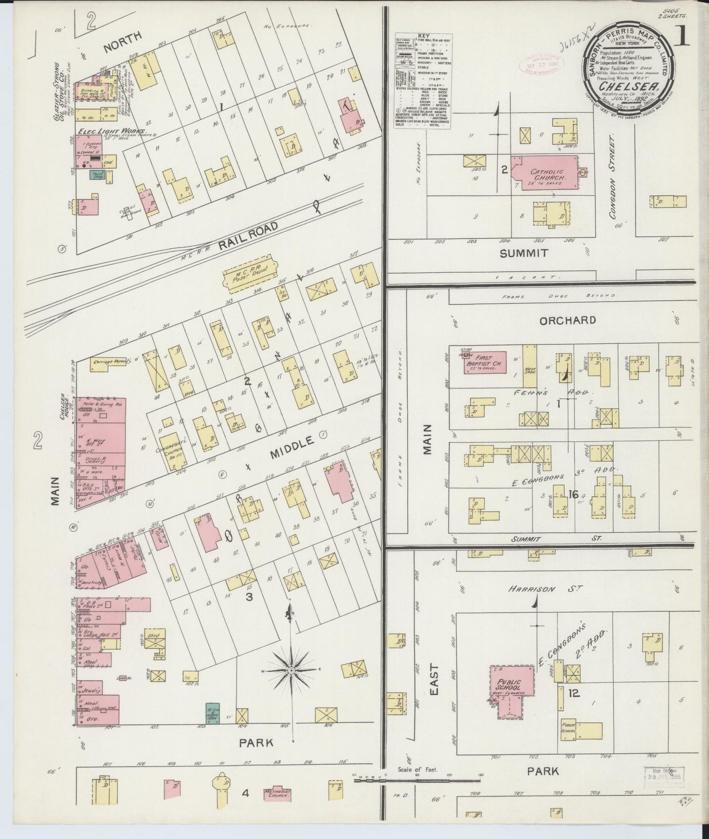 Sanborn Fire Insurance Map from Chelsea, Washtenaw County, Michigan (1892), Sheet #0001 - Complete Map Set gallery image, historic Sanborn map, vintage wall art, Michigan Michigan