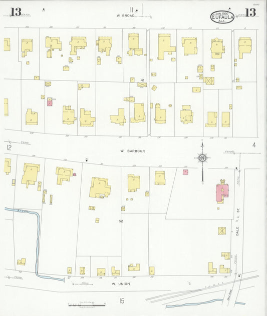 Sanborn Fire Insurance Map from Eufaula, Barbour County, Alabama (1930), Sheet #0013 - Historic Sanborn Fire Insurance Map Print, vintage old map wall art, antique decor, genealogy gift, Alabama Alabama map