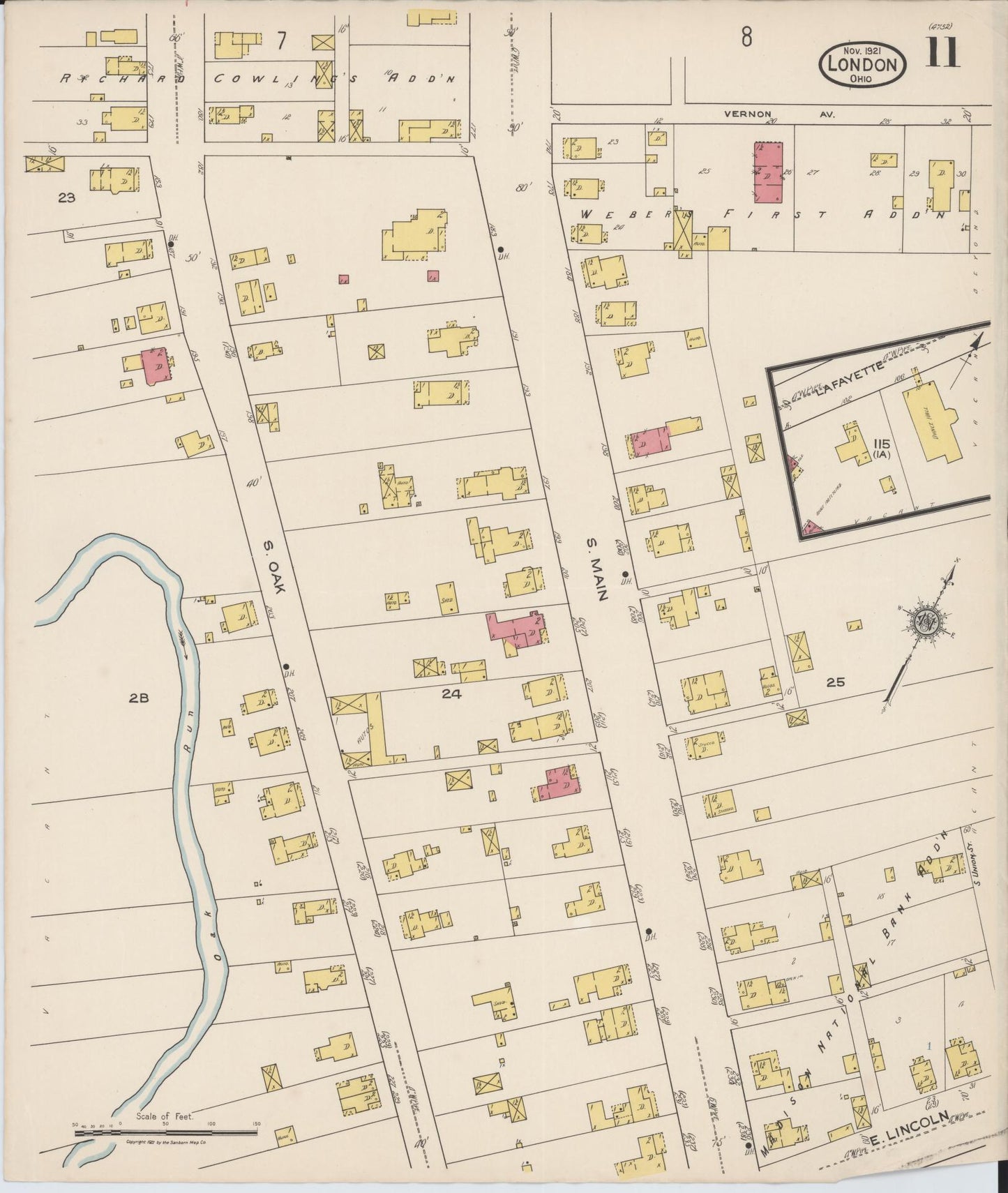 Sanborn Fire Insurance Map from London, Madison County, Ohio (1921), Sheet #0011 - Historic Sanborn Fire Insurance Map Print, vintage old map wall art, antique decor, genealogy gift, Ohio Ohio map