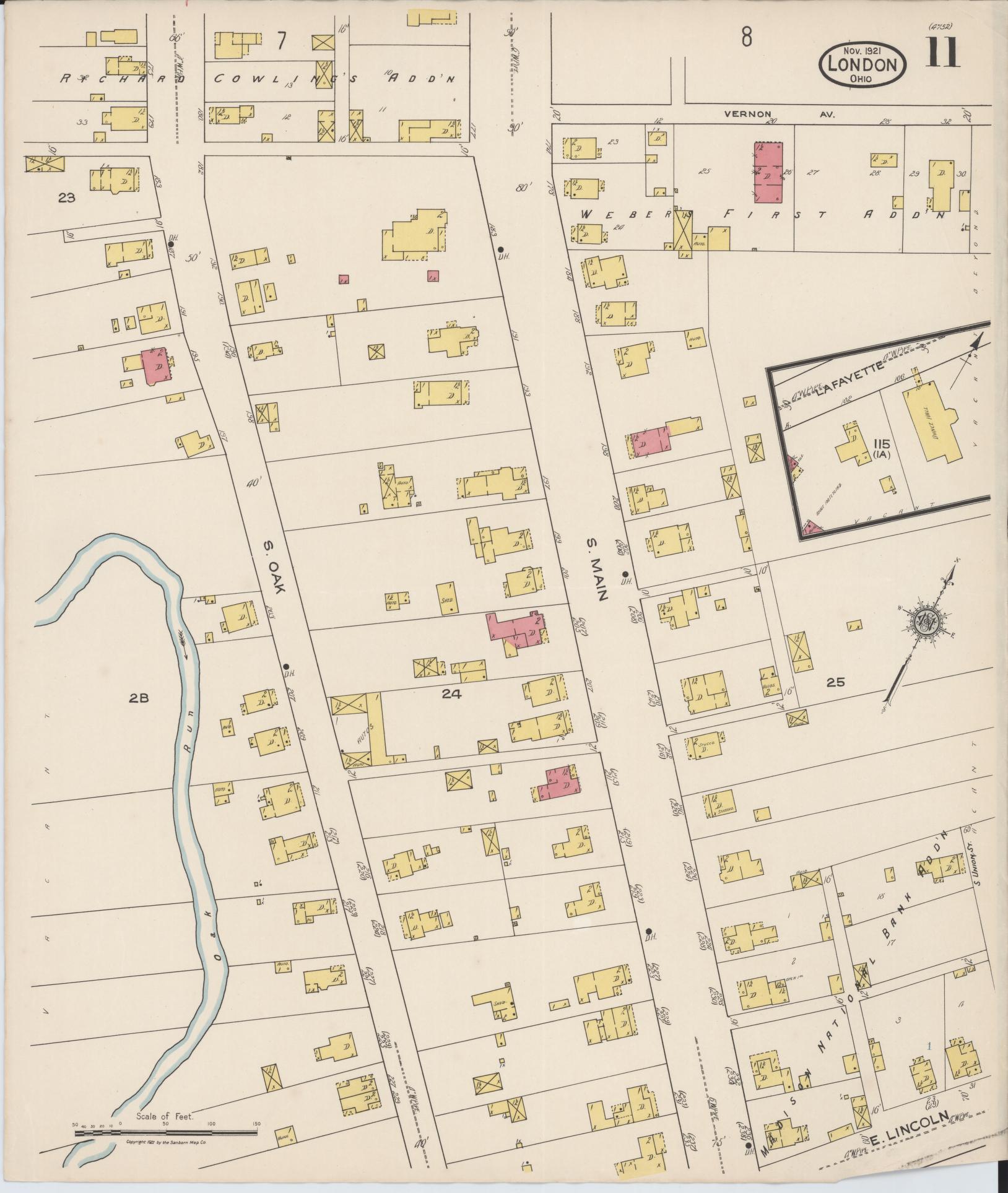 Sanborn Fire Insurance Map from London, Madison County, Ohio (1921), Sheet #0011 - Historic Sanborn Fire Insurance Map Print, vintage old map wall art, antique decor, genealogy gift, Ohio Ohio map