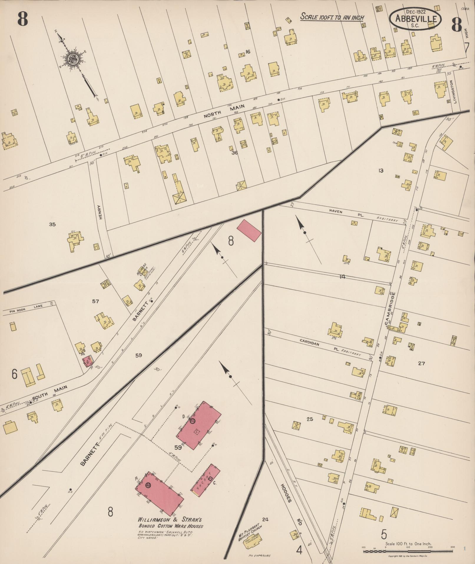 Sanborn Fire Insurance Map from Abbeville, Abbeville County, South Carolina (1922), Sheet #0008 - Complete Map Set gallery image, historic Sanborn map, vintage wall art, South Carolina South Carolina