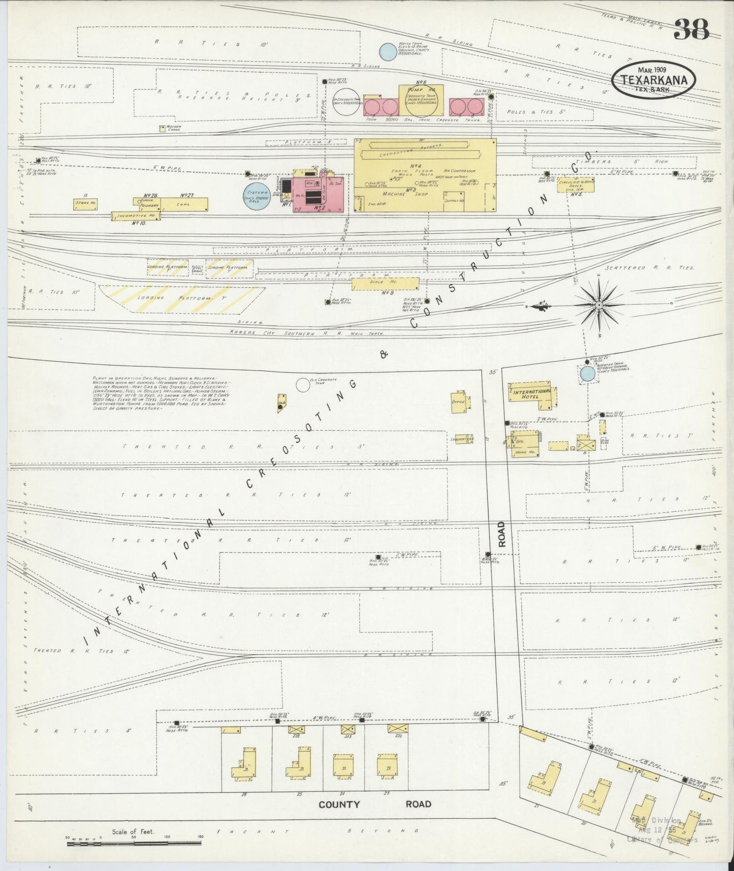 Sanborn Fire Insurance Map from Texarkana, Bowie County, Texas (1909), Sheet #0038 - Complete Map Set gallery image, historic Sanborn map, vintage wall art, Texas Texas