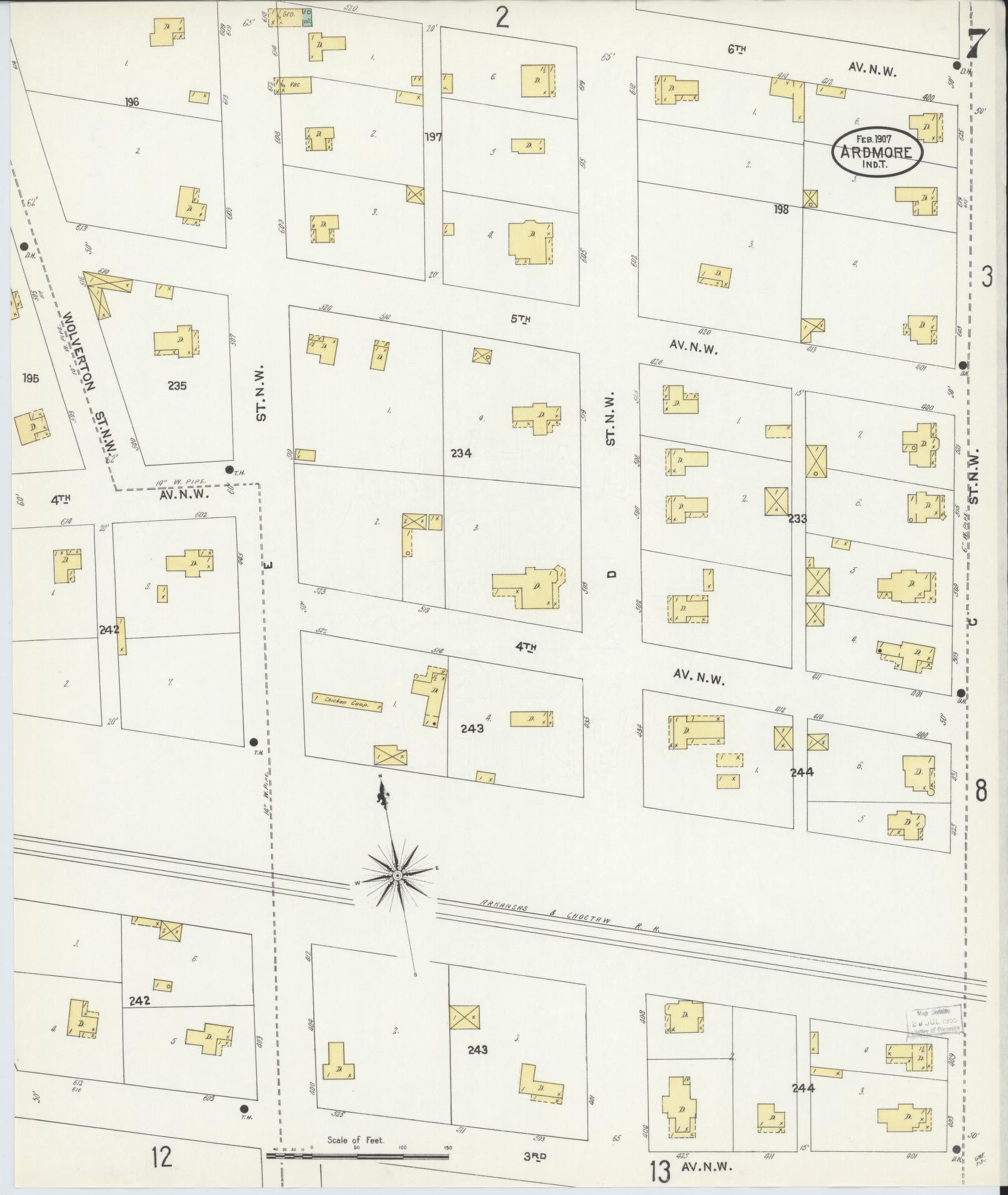Sanborn Fire Insurance Map from Ardmore, Carter County, Oklahoma (1907), Sheet #0007 - Historic Sanborn Fire Insurance Map Print, vintage old map wall art, antique decor, genealogy gift, Oklahoma Oklahoma map
