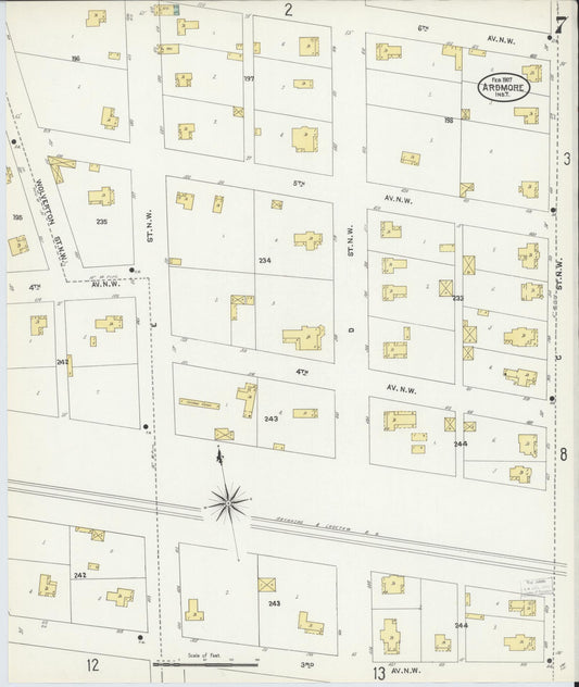 Sanborn Fire Insurance Map from Ardmore, Carter County, Oklahoma (1907), Sheet #0007 - Historic Sanborn Fire Insurance Map Print, vintage old map wall art, antique decor, genealogy gift, Oklahoma Oklahoma map